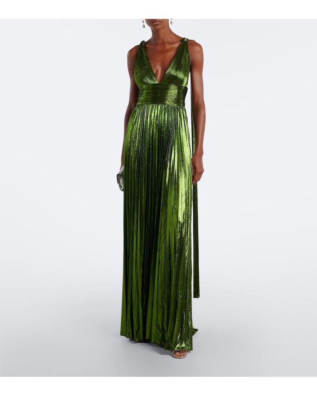 retroféte Green Perindo Plisse Lame Gown
