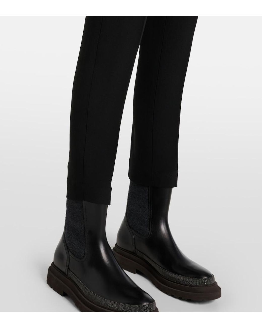 Brunello Cucinelli Black Silk-blend Cropped Pants