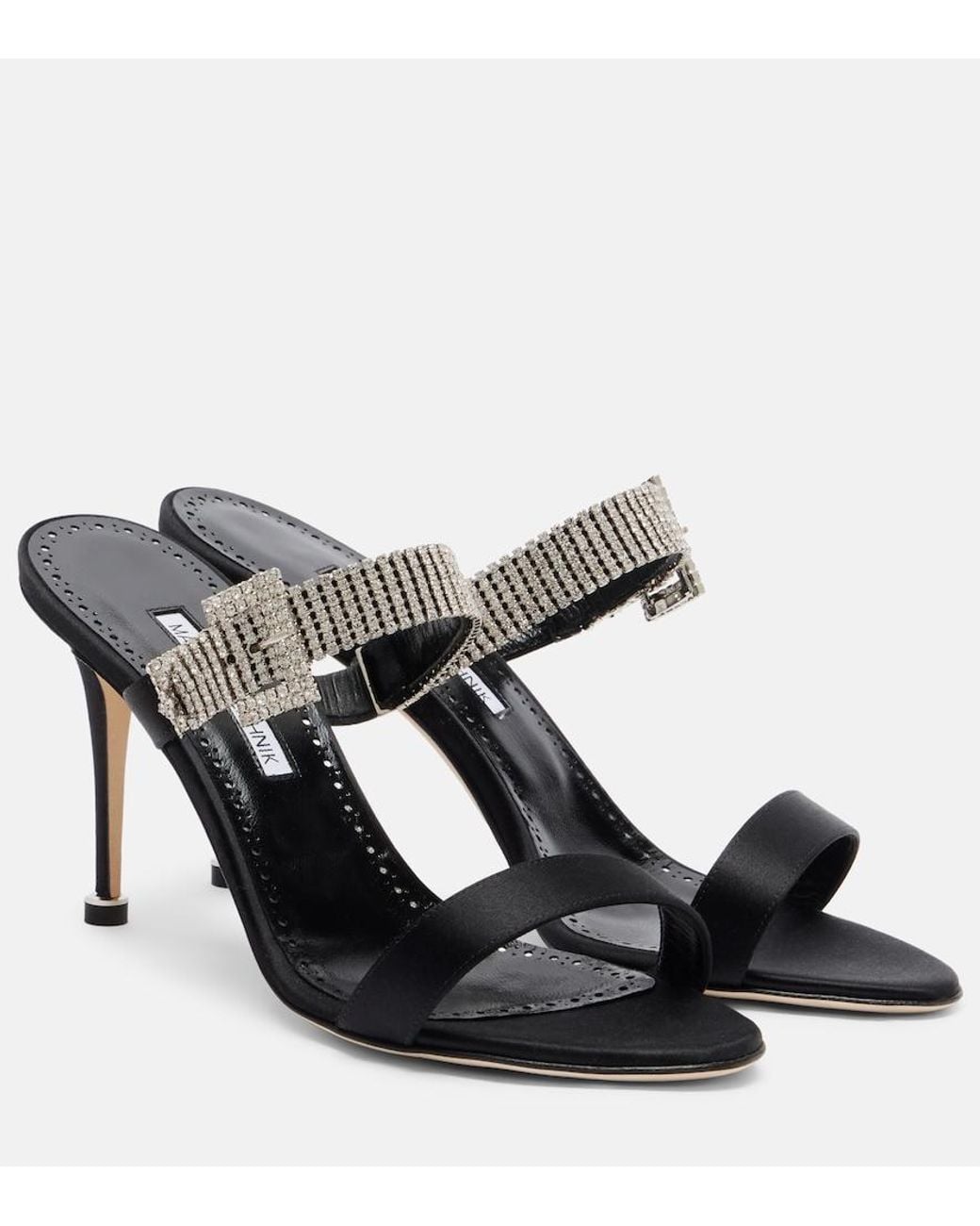Manolo Blahnik Black Fibolta 90 Embellished Satin Mules