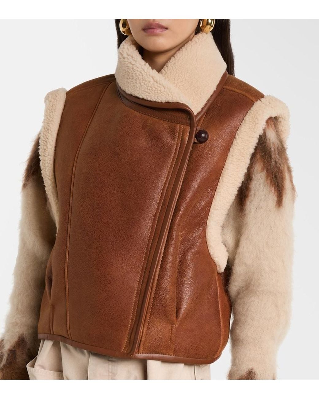 Isabel Marant Brown Alime Shearling-Trimmed Leather Vest