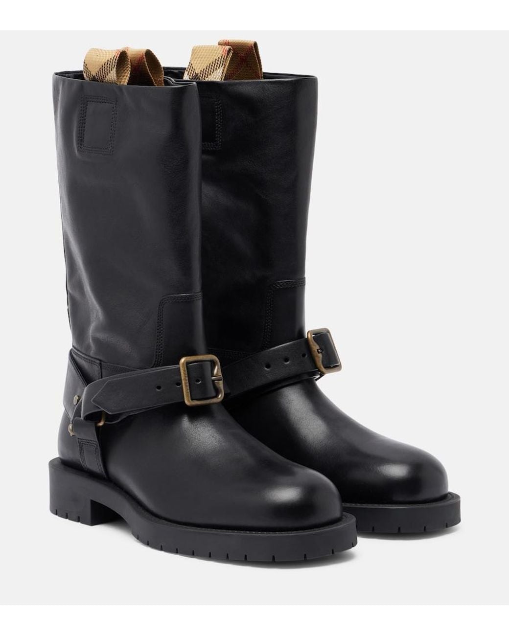 Burberry Black Soft Saddle Leather Mid-Calf Boots