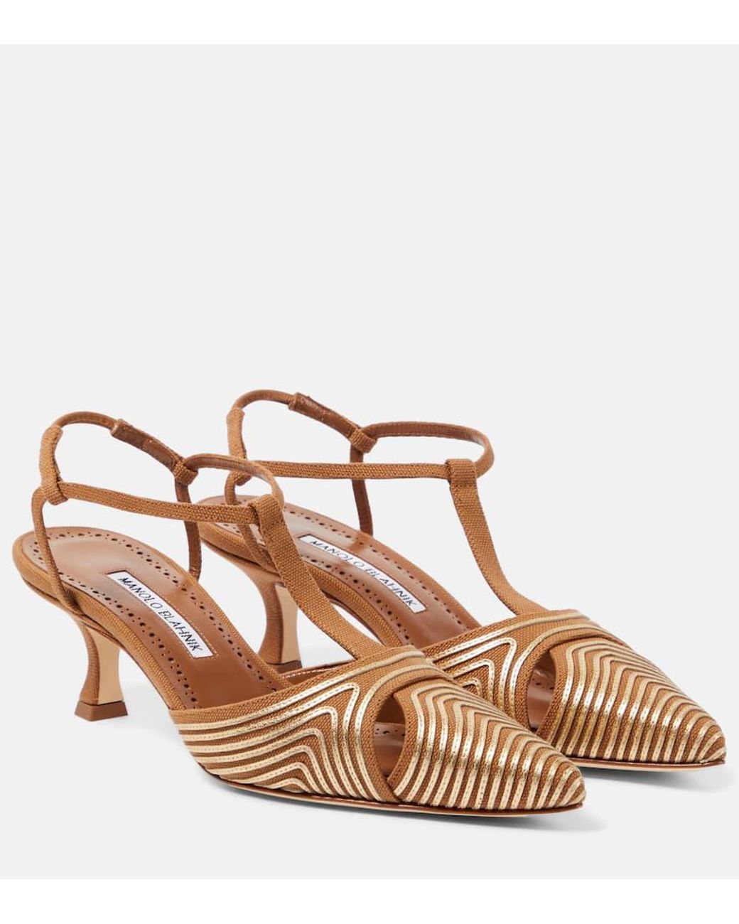 Manolo Blahnik Gala 50 Leather-Trimmed Sandals in Brown | Lyst