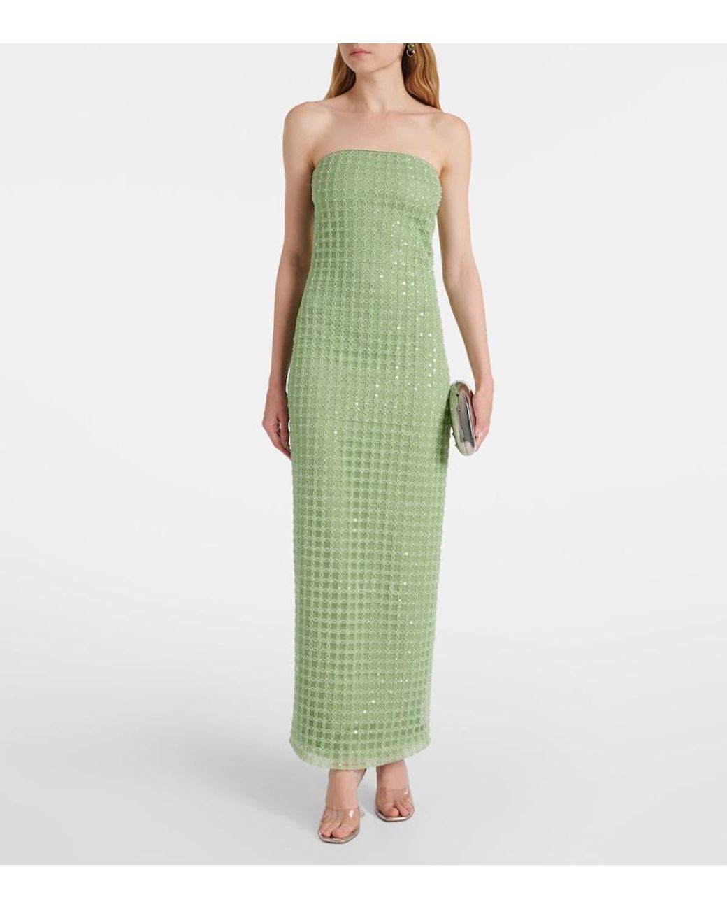 ROTATE BIRGER CHRISTENSEN Embellished Strapless Gown in Green | Lyst