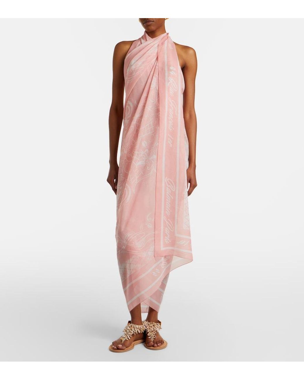 Balmain Pink Printed Silk Beach Cover-Up