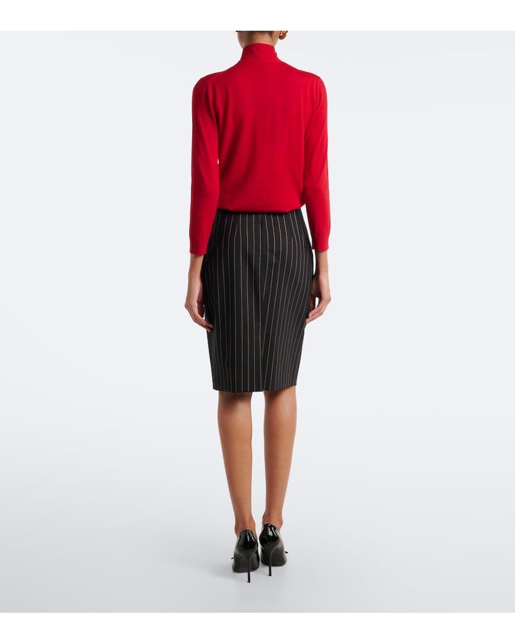 Dolce & Gabbana Black Pinstriped Wool Pencil Skirt