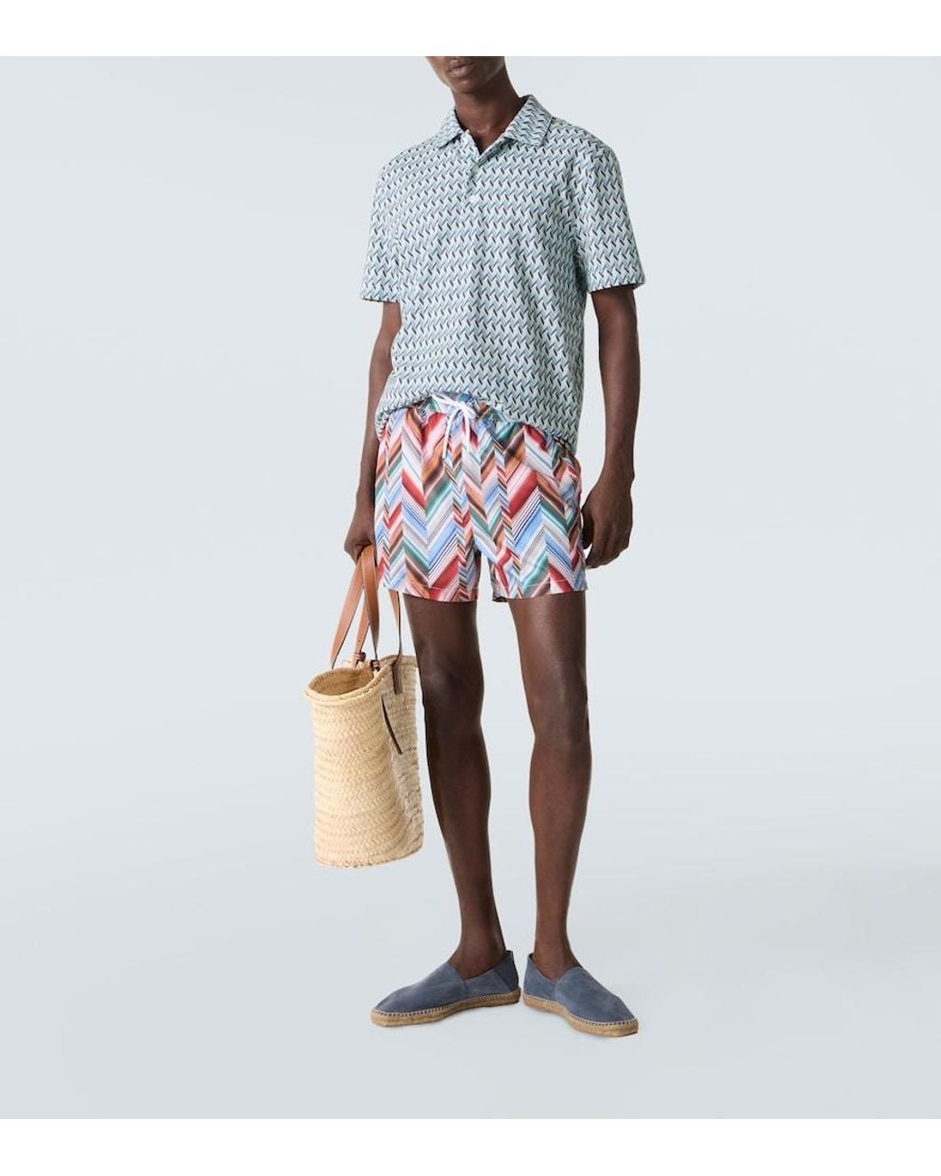 Missoni Blue Zigzag Cotton Polo Shirt for men