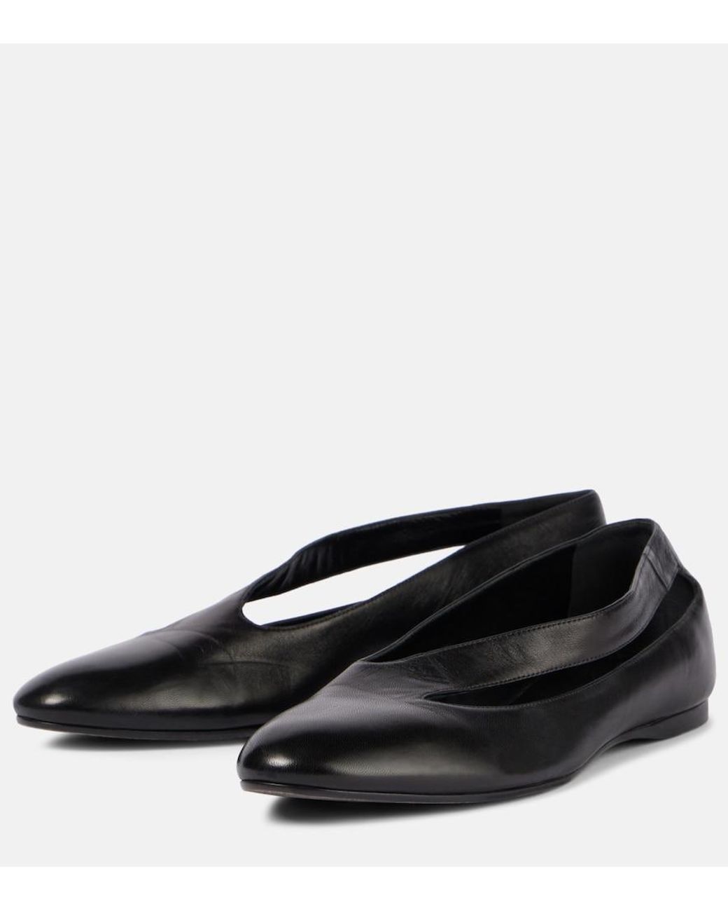 Khaite Black Diana Cutout Leather Ballet Flats