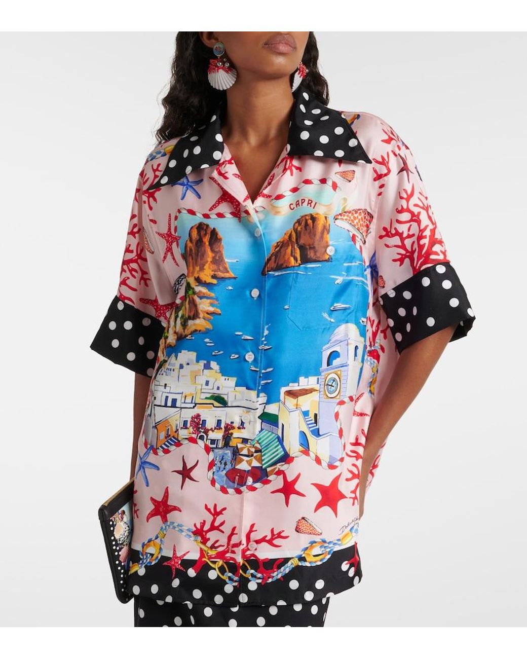 Dolce & Gabbana Red Capri Printed Silk Satin Shirt