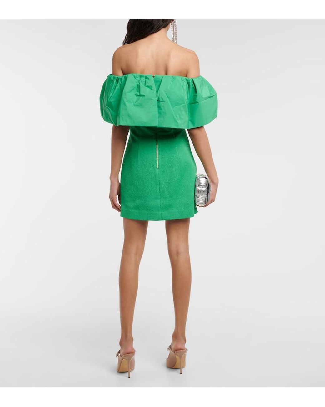 Rebecca Vallance Green Rumi Off-Shoulder Minidress