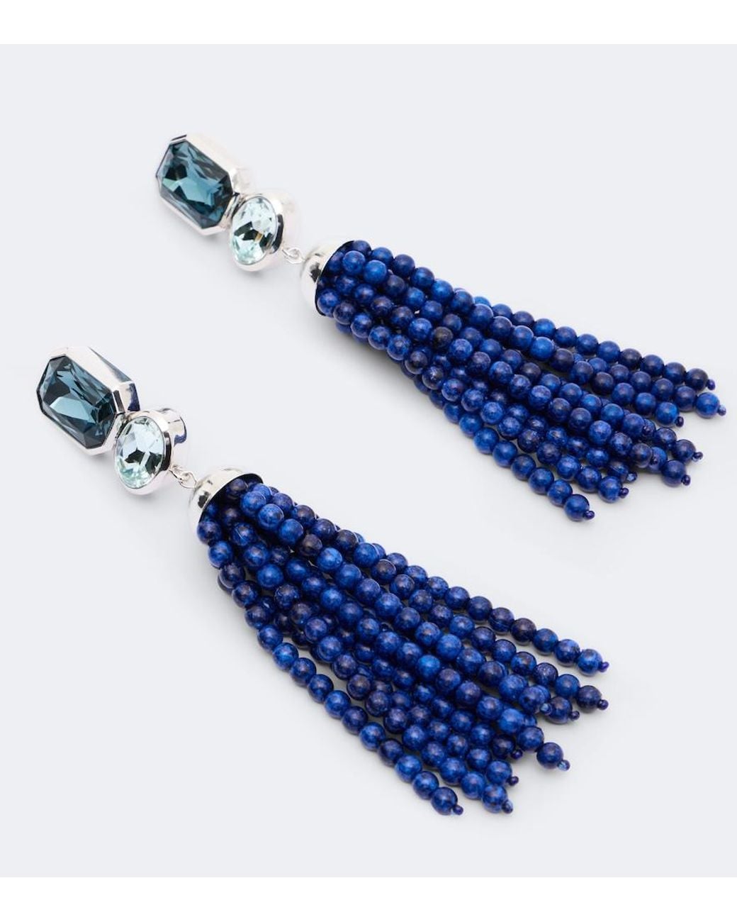 Jennifer Behr Blue Embellished Fringed Drop Earrings
