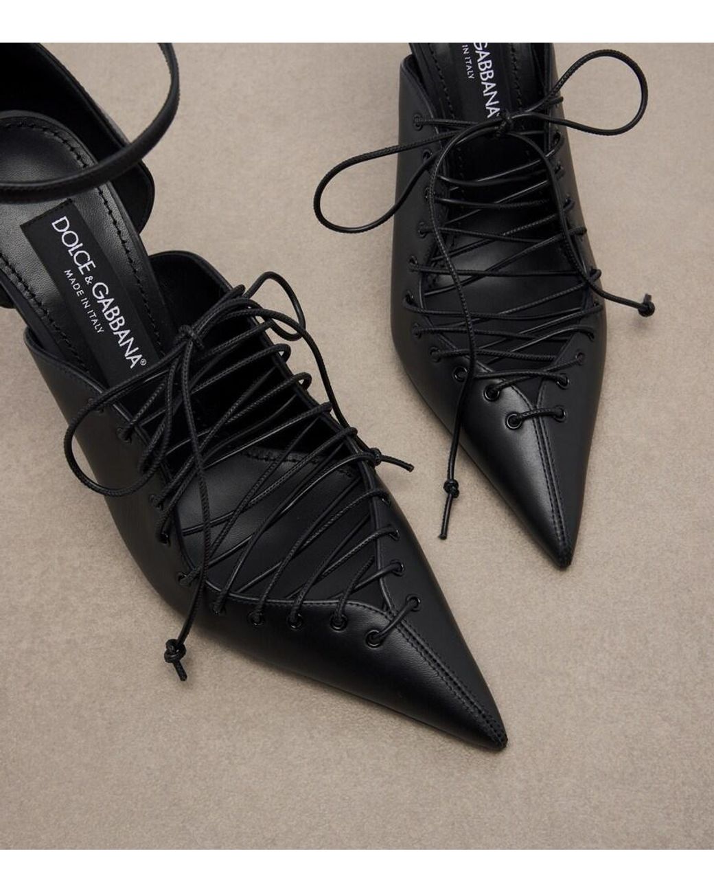 Dolce & Gabbana Black Leather Lace-Up Pumps
