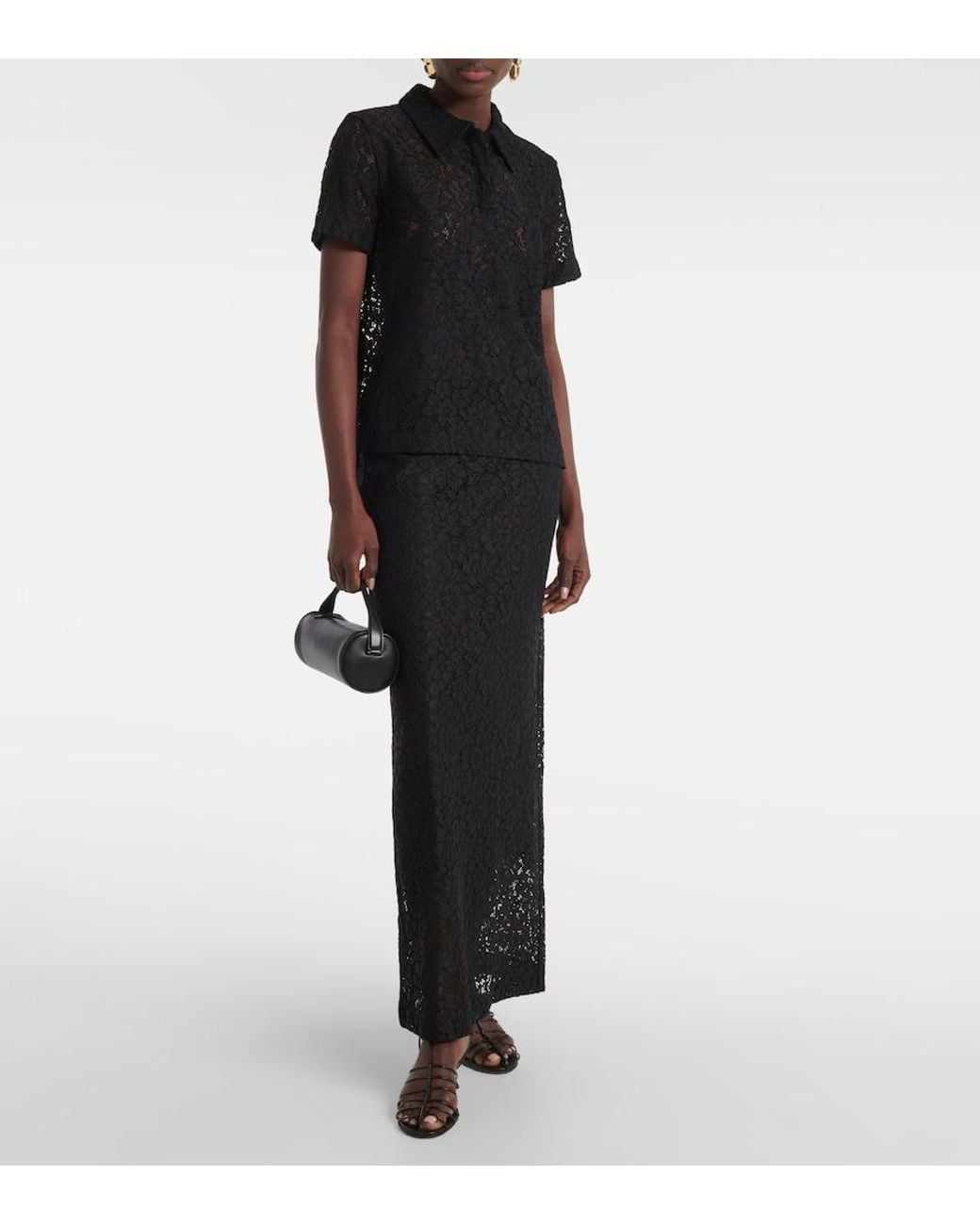 Proenza Schouler Black Kennedy Floral Lace Polo Shirt