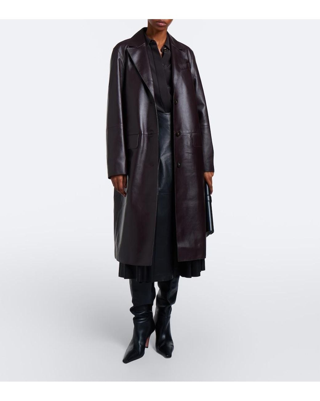 Joseph Black Riya Leather Midi Skirt