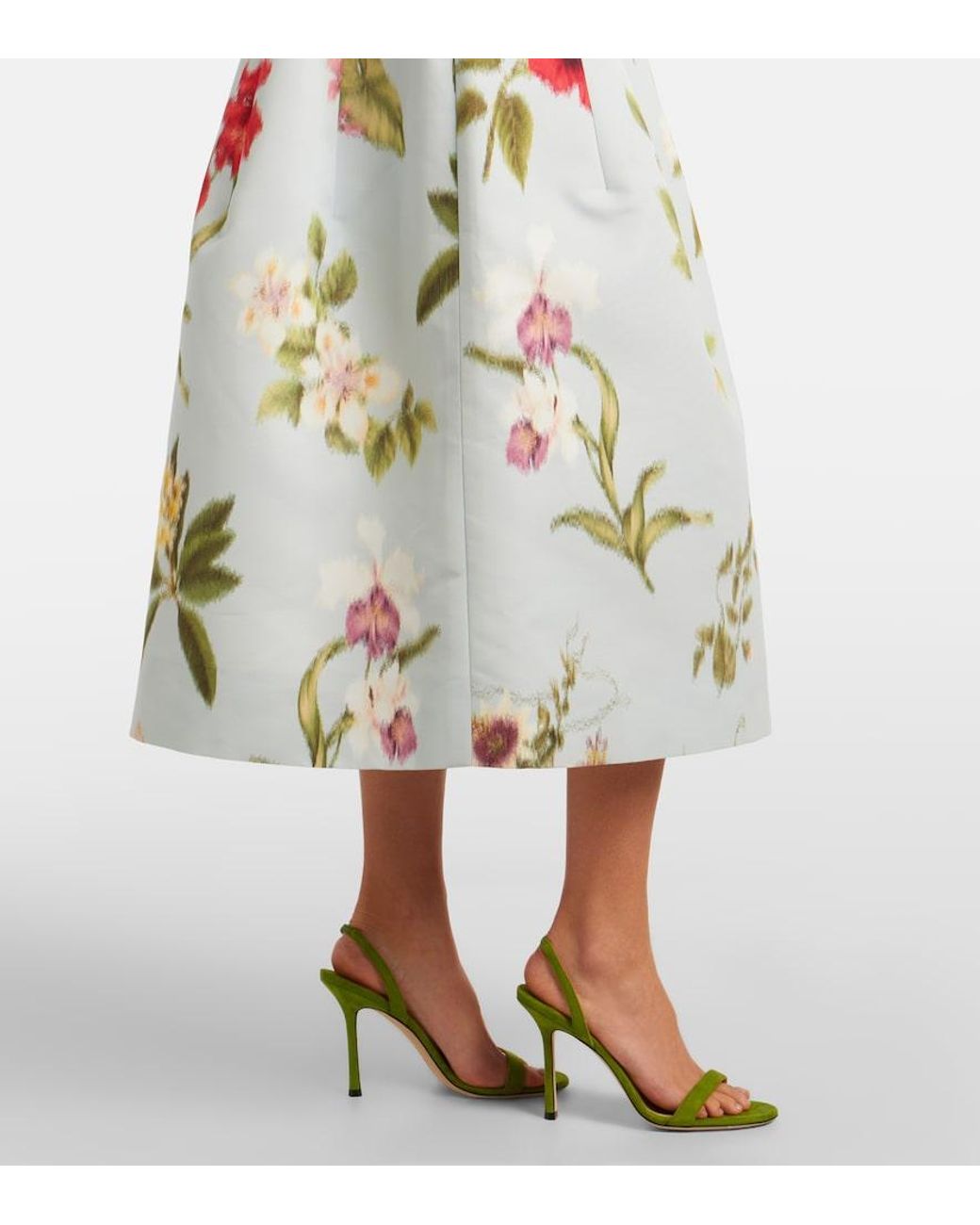 Oscar de la Renta White Belted Floral Faille Cocktail Dress