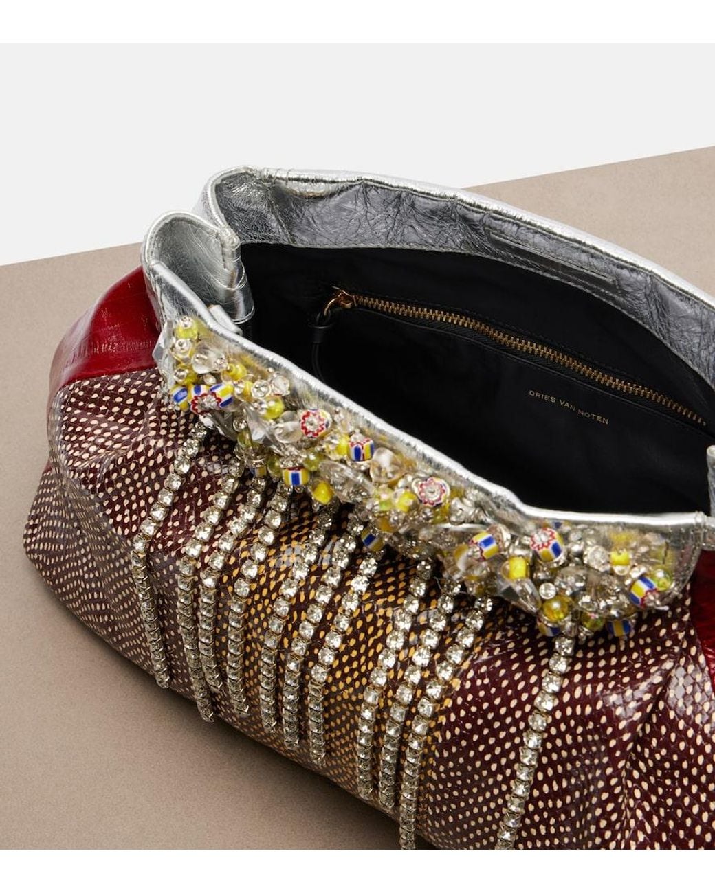 Dries Van Noten Red Blossom Small Patent Leather Crossbody Bag