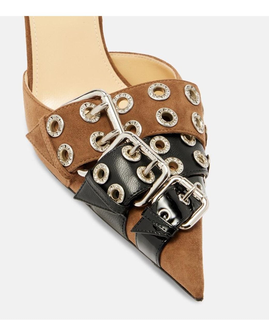Mach & Mach Metallic Buckle Belt 95 Suede Slingback Pumps