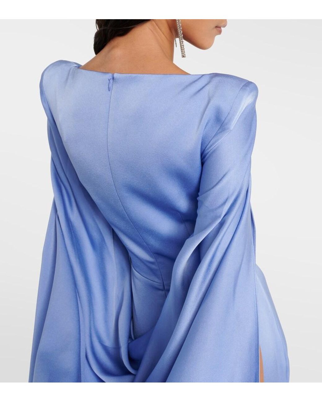 Alex Perry Blue Caped Crepe Satin Gown
