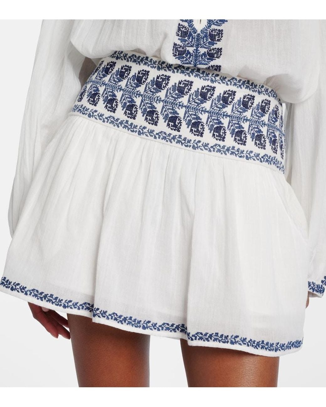 Isabel Marant White Picadilia Embroidered Cotton Miniskirt