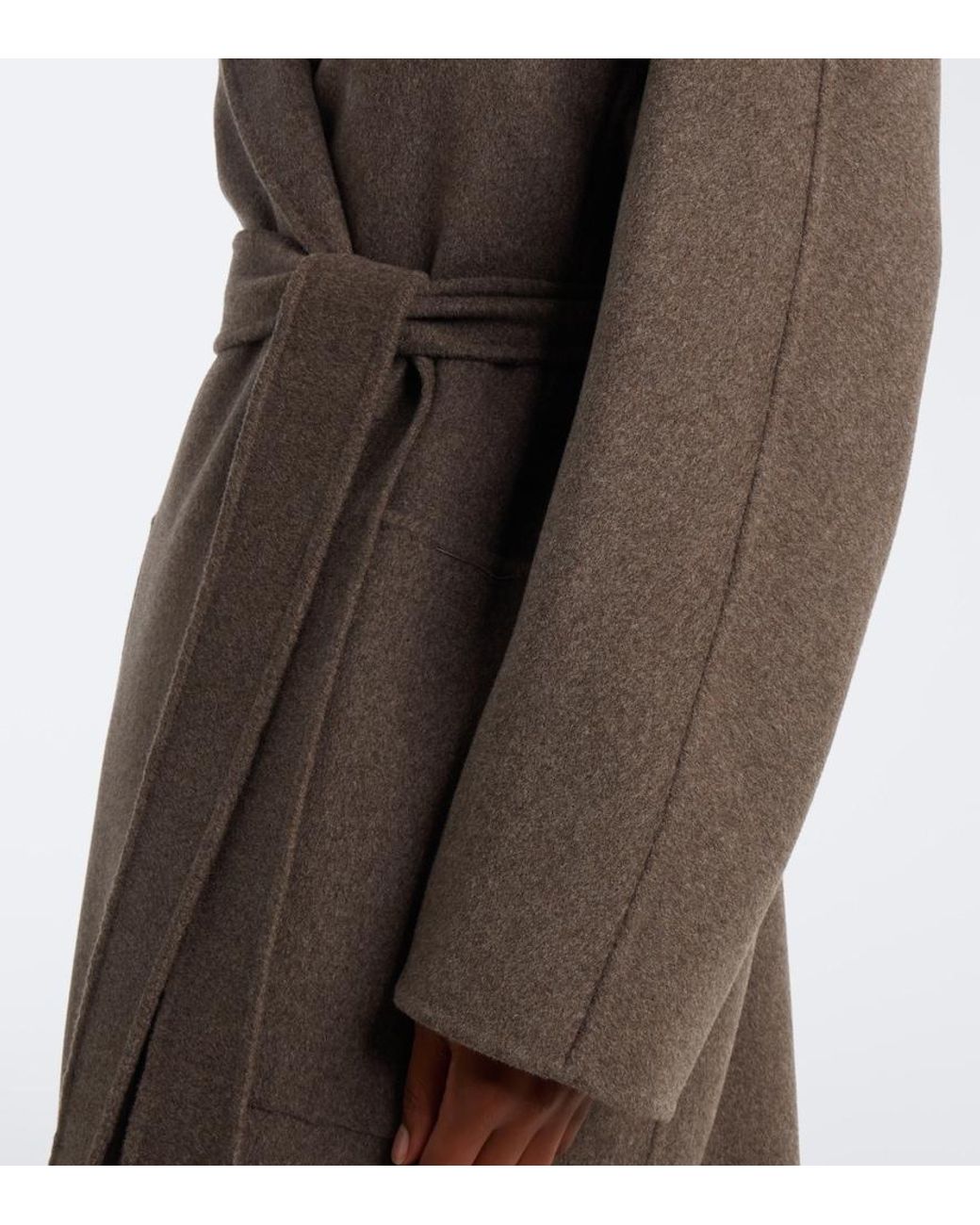 Max Mara Brown Scarf-Detail Virgin Wool Wrap Coat