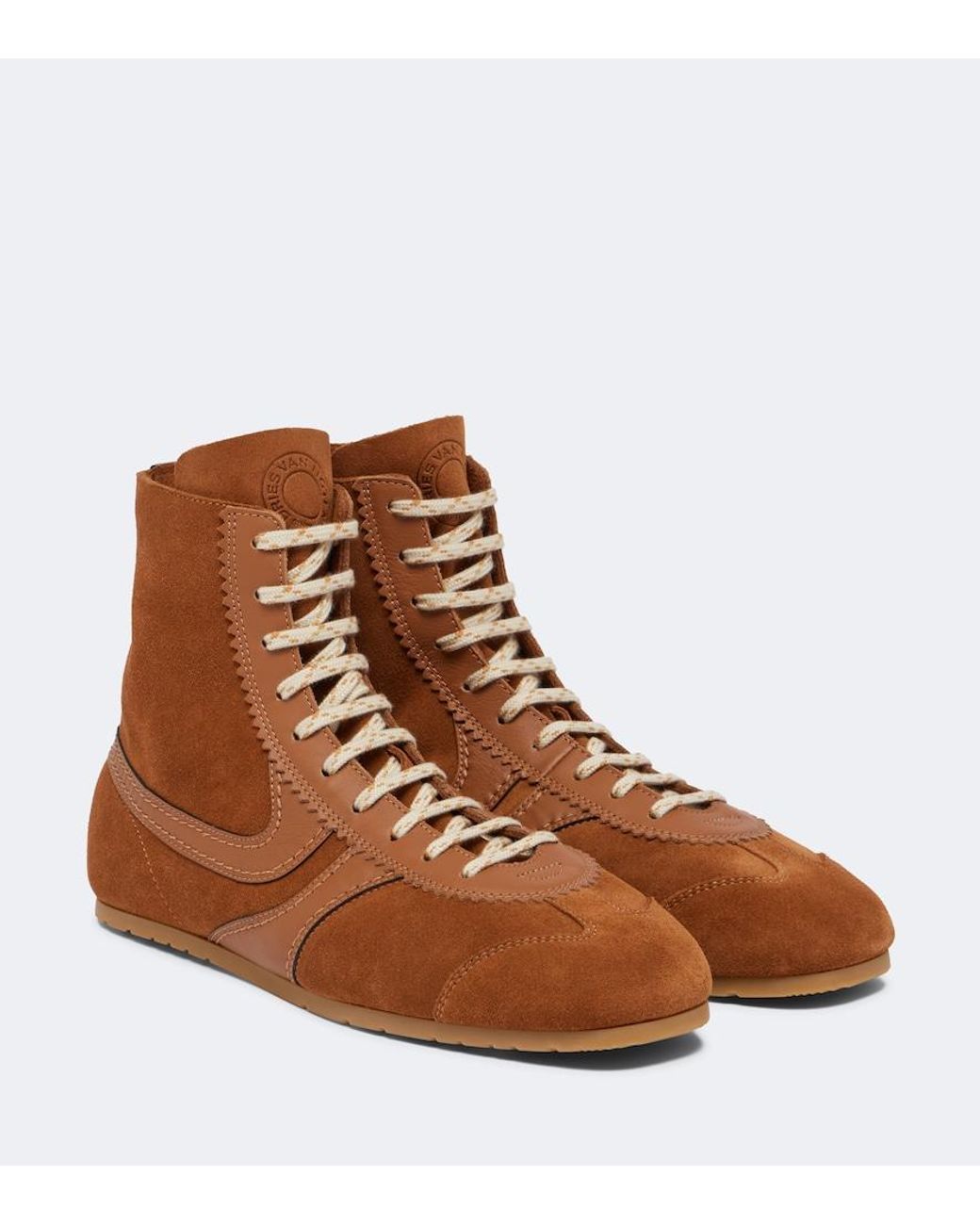 Dries Van Noten Brown Leather-Trimmed Suede High-Top Sneakers
