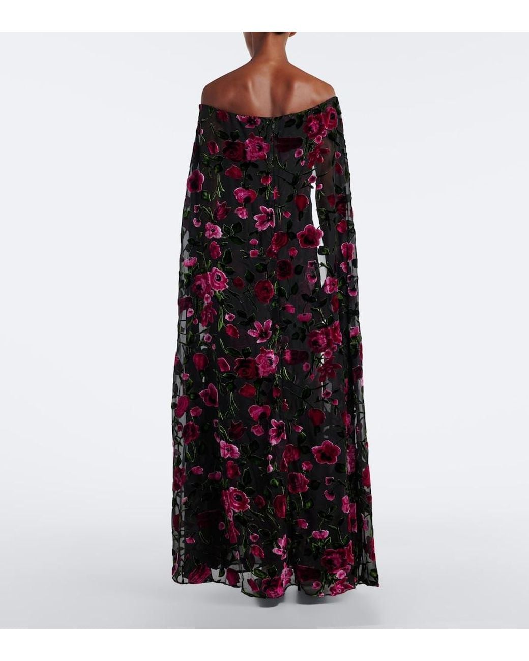 Rodarte Red Caped Floral Devore Velvet Gown