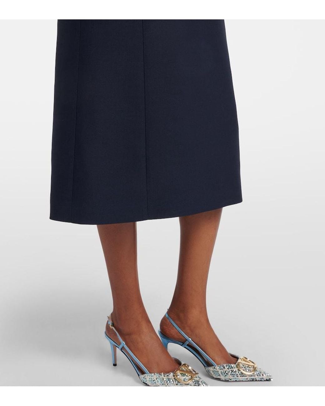 Valentino Garavani Blue Crepe Couture Vgold Midi Dress