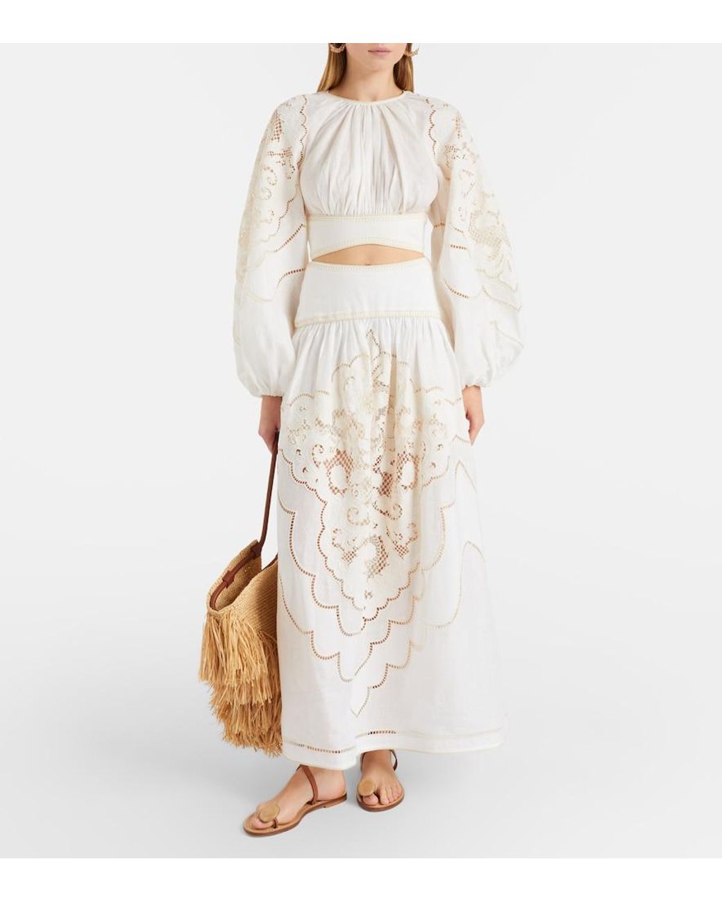 Zimmermann White Daylight Embroidered Linen Crop Top