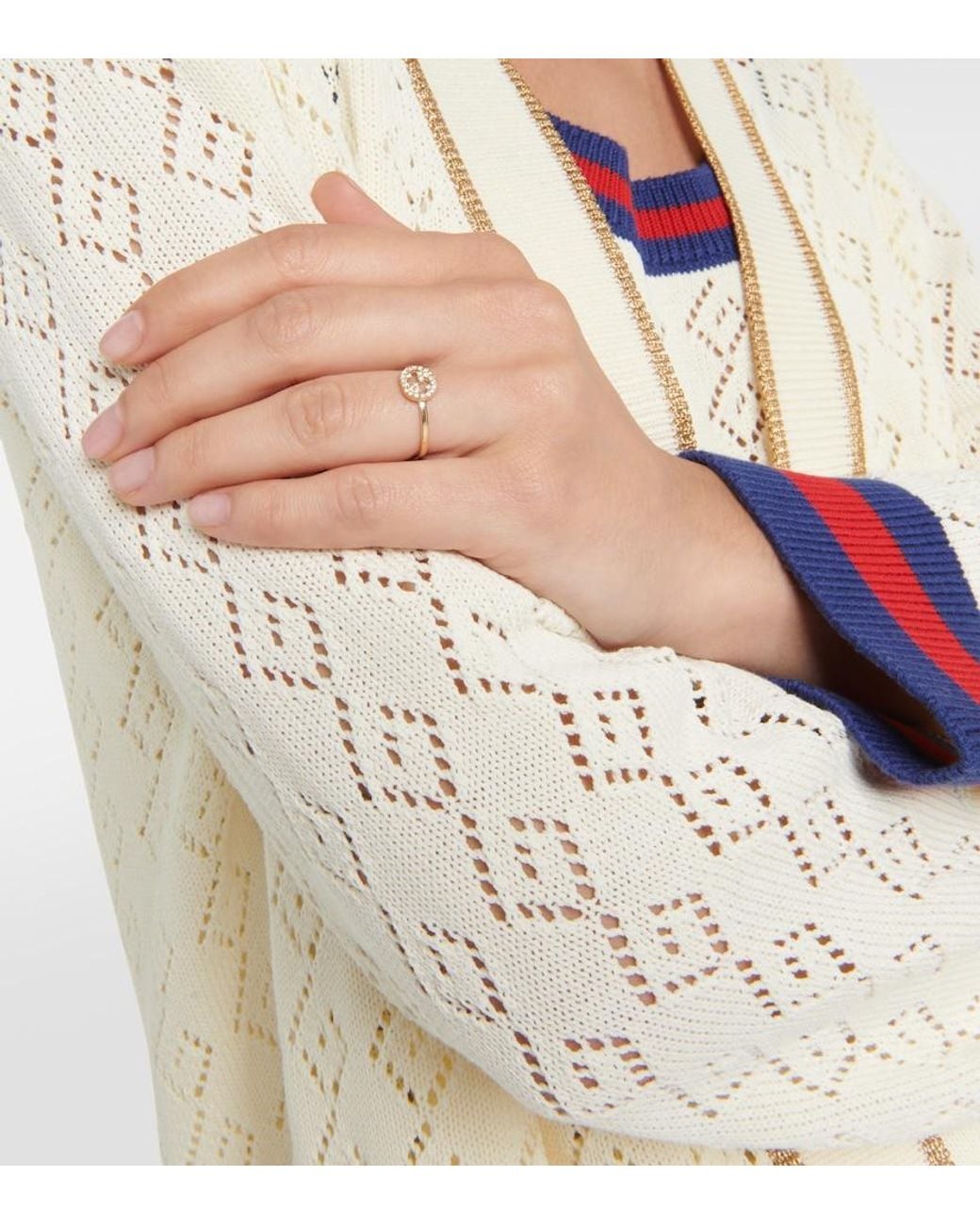 Gucci White Interlocking G 18Kt Ring With Diamonds