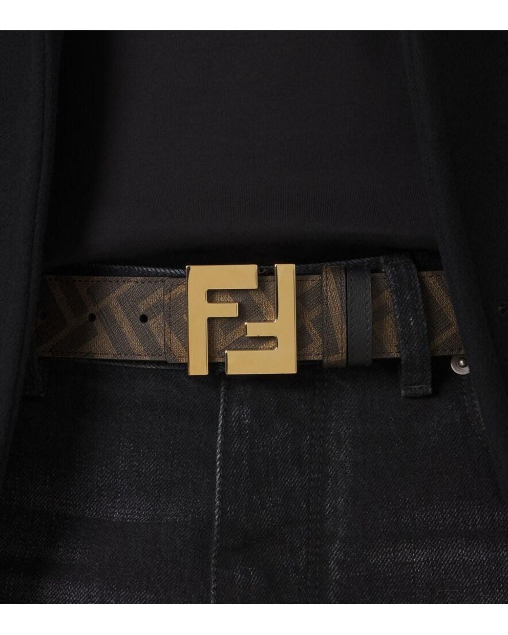 Fendi Black Ff Zucca Reversible Leather Belt for men