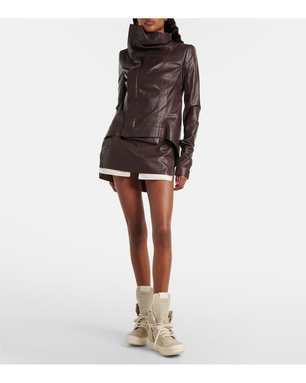 Rick Owens Natural Temple Geobasket Suede High-Top Sneakers