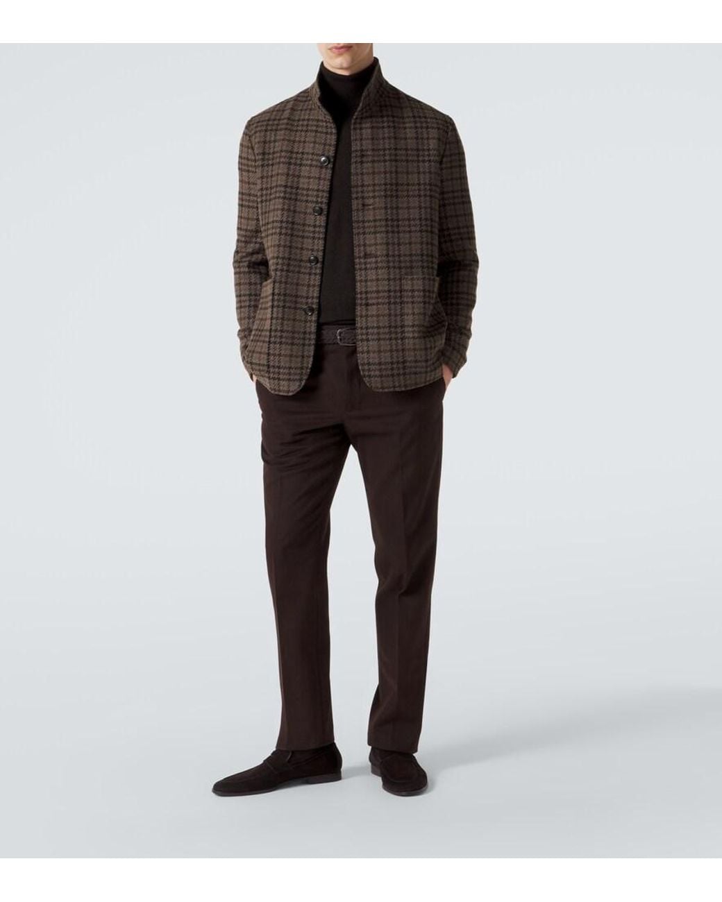 Zegna Brown Checked Cashmere Jacket for men