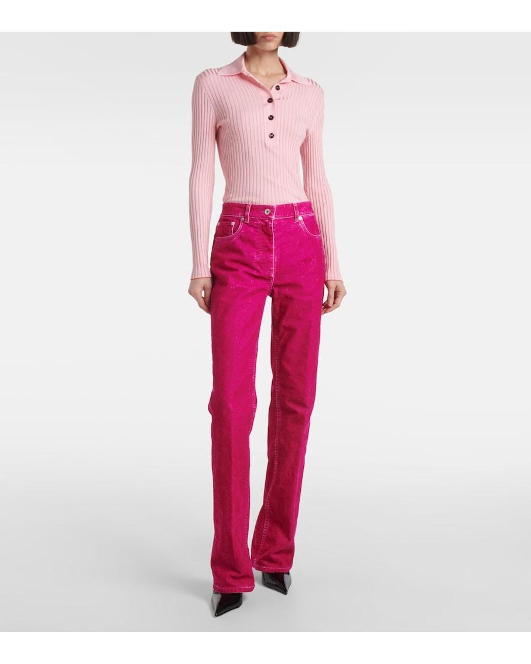 Ferragamo Pink Cotton-Blend Drill Straight Pants