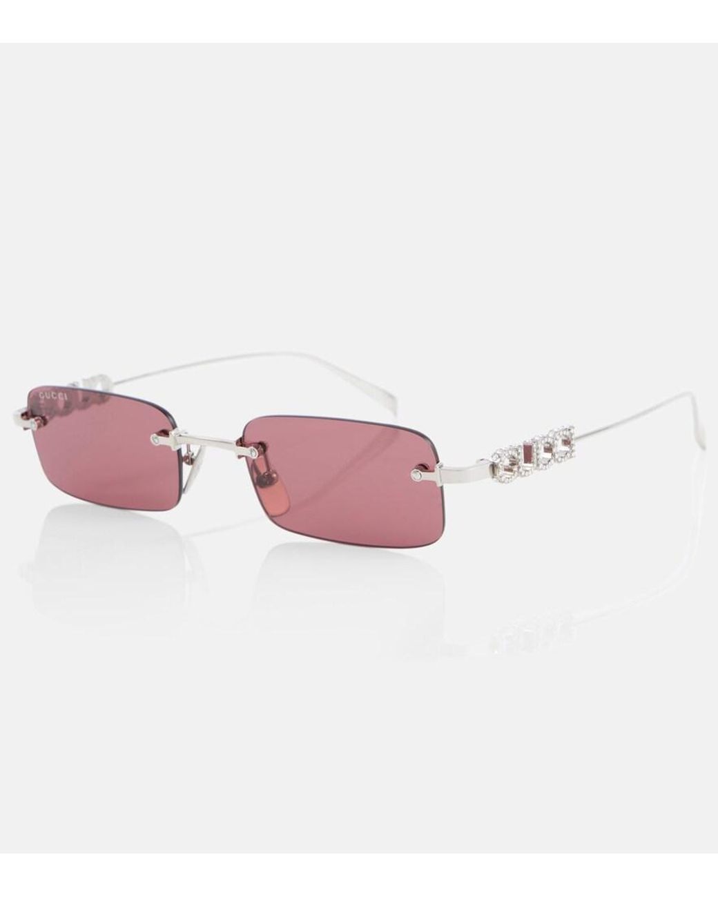 Gucci Pink Logo Embellished Rectangular Sunglasses
