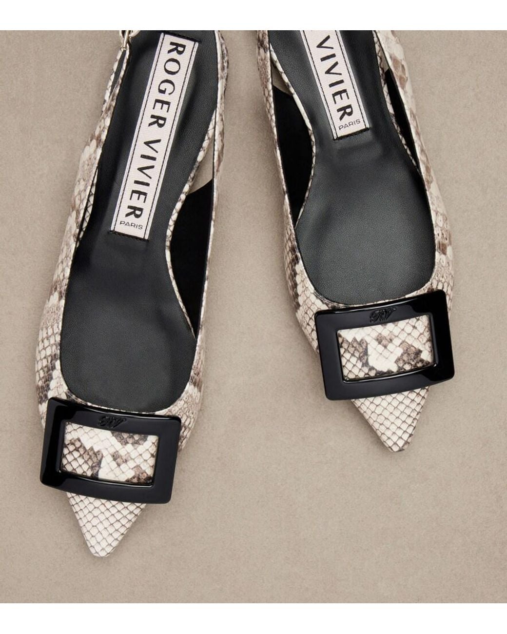 Roger Vivier Brown Gommettine Leather Slingback Flats