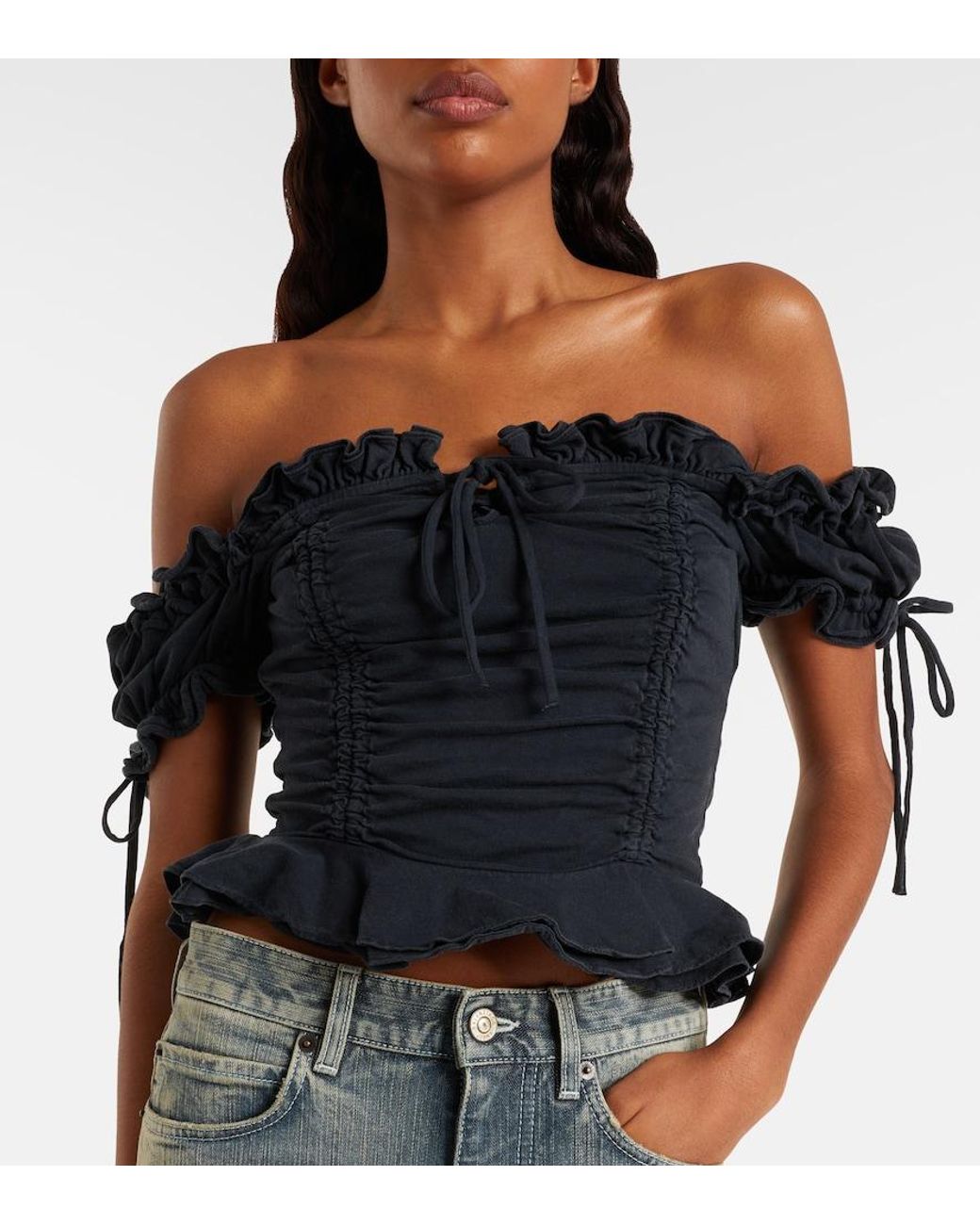 Balenciaga Black Gathered Cropped Top
