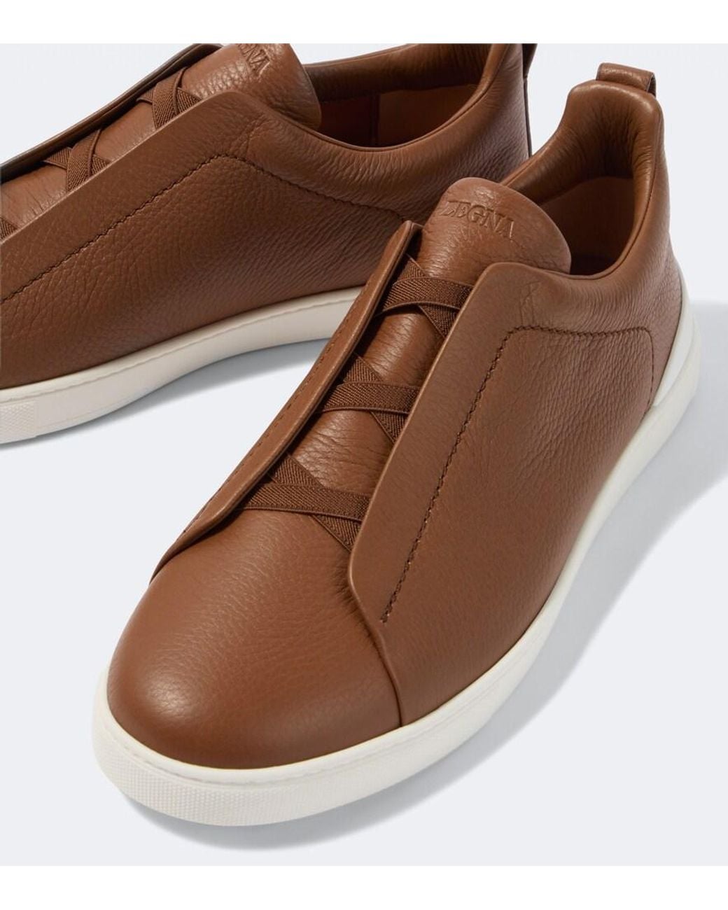 Zegna Brown Triple Stitch Leather Sneakers for men