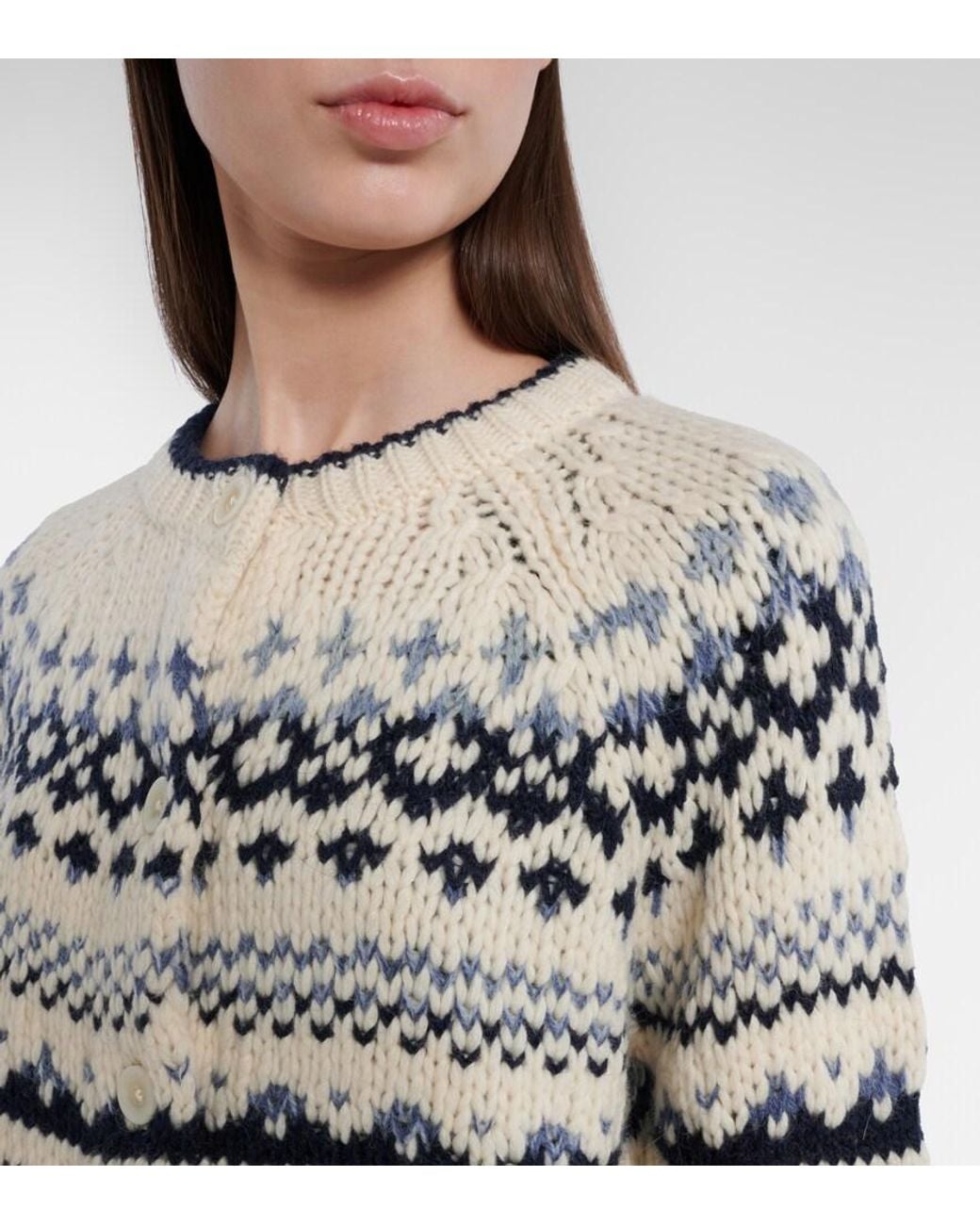 Velvet White Tovah Fair Isle Wool-Blend Cardigan