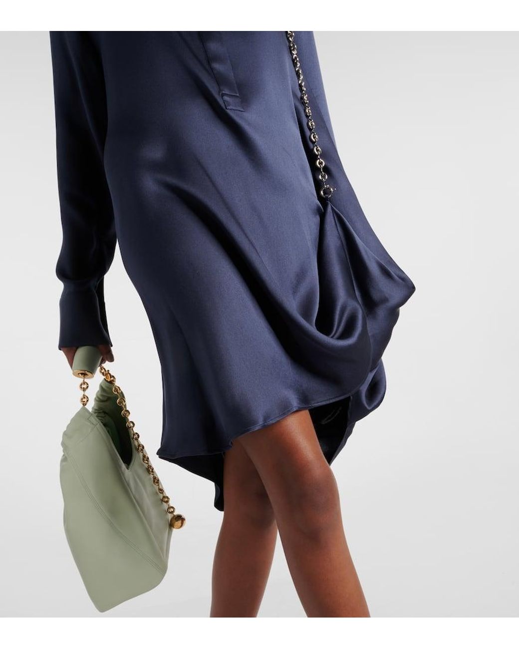Loewe Chain Shirt Dress In Silk in Blue