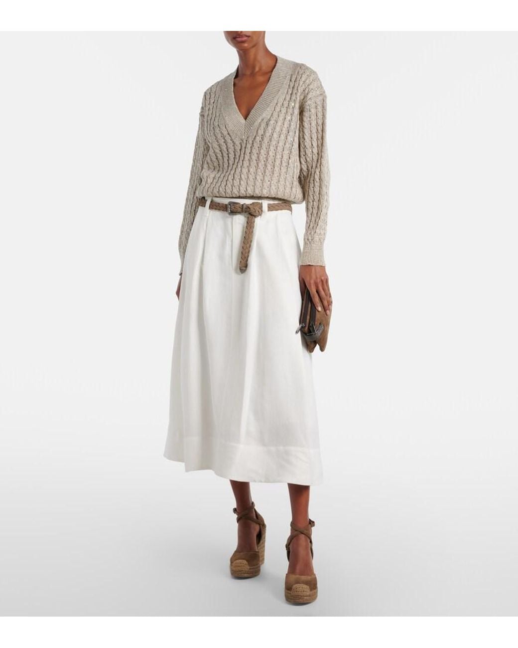 Brunello Cucinelli Brown Monili 80 Suede Espadrille Wedges