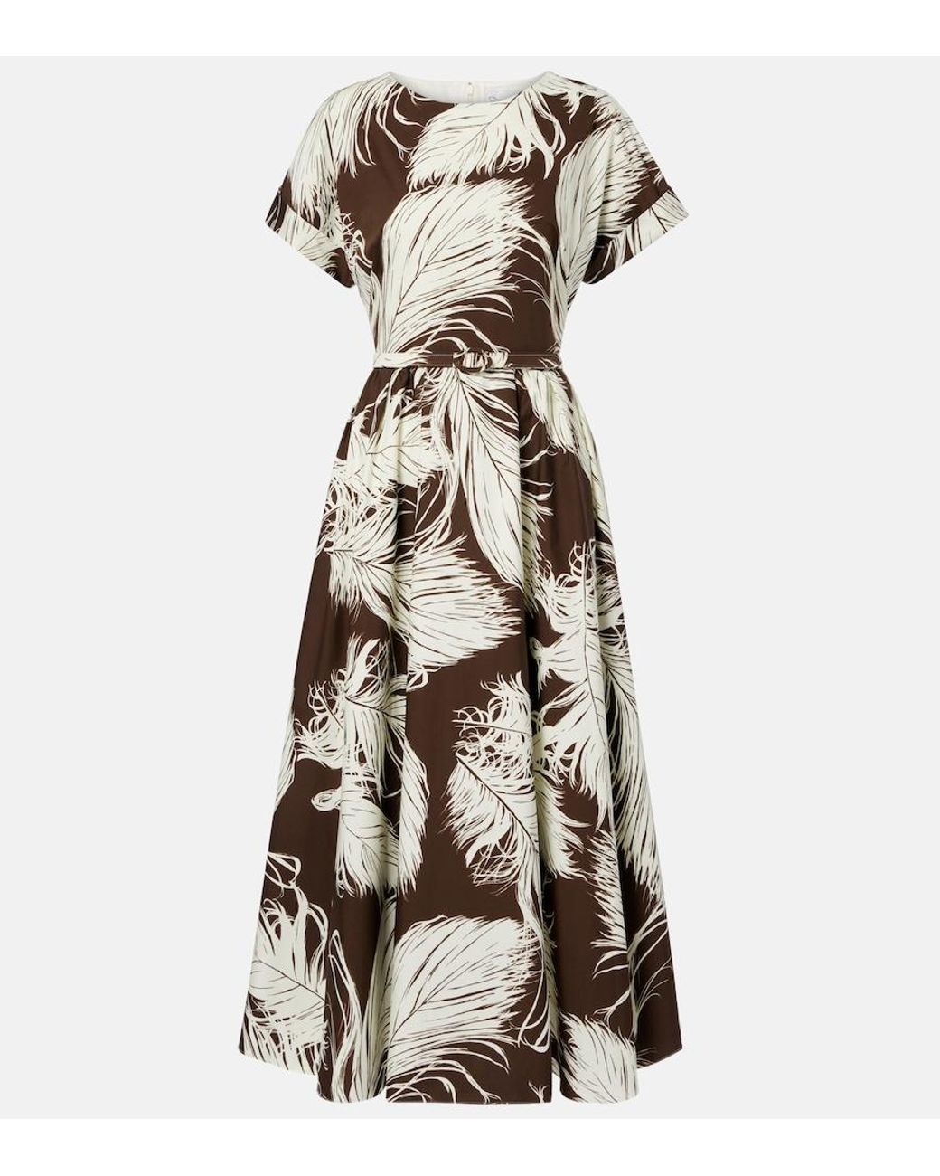 Oscar de la Renta Natural Printed Cotton-Blend Poplin Midi Dress