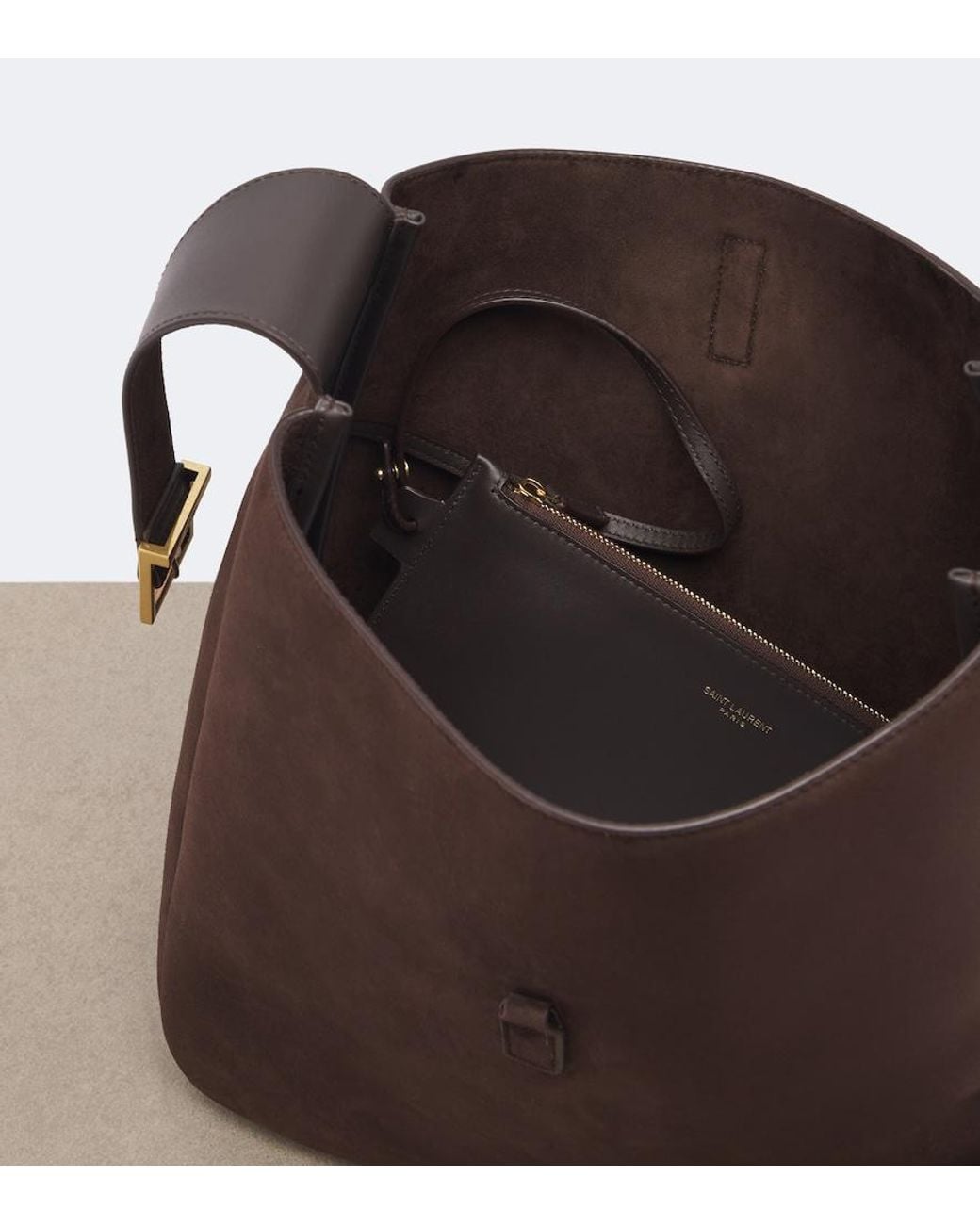 Saint Laurent Brown Le 5 A 7 Supple Large Suede Shoulder Bag