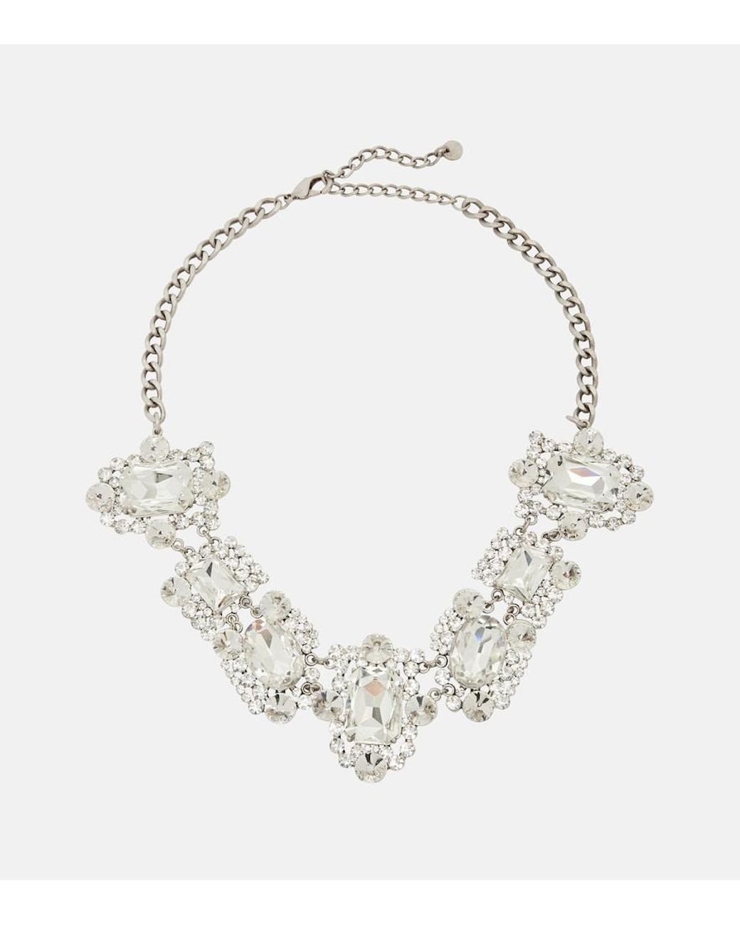Self-Portrait White Crystal-Embellished Necklace