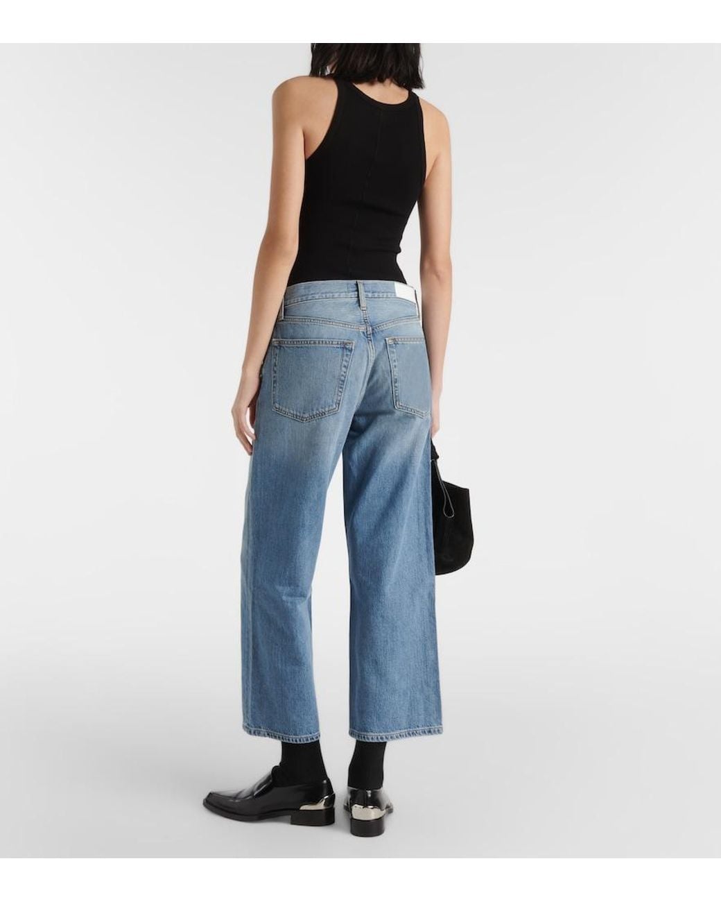 Re/done Blue Loose Mid-Rise Cropped Straight Jeans