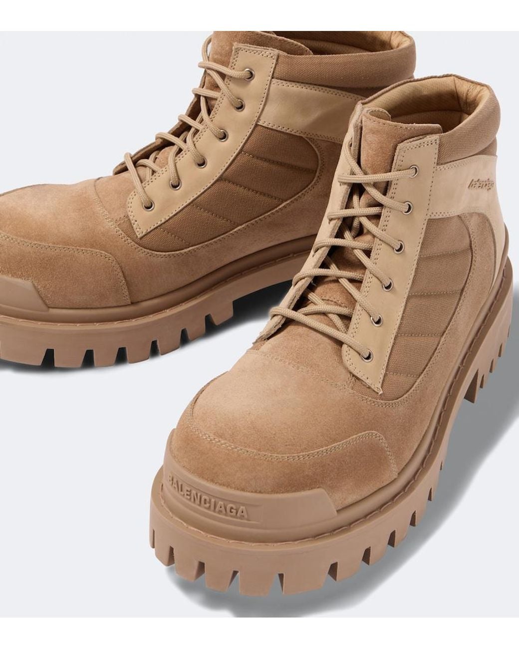 Balenciaga Natural Combat Strike Suede-Trimmed Lace-Up Boots for men