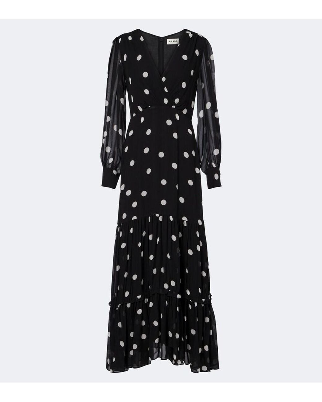 Rixo Black Elsie Polka-Dot Georgette Midi Dress