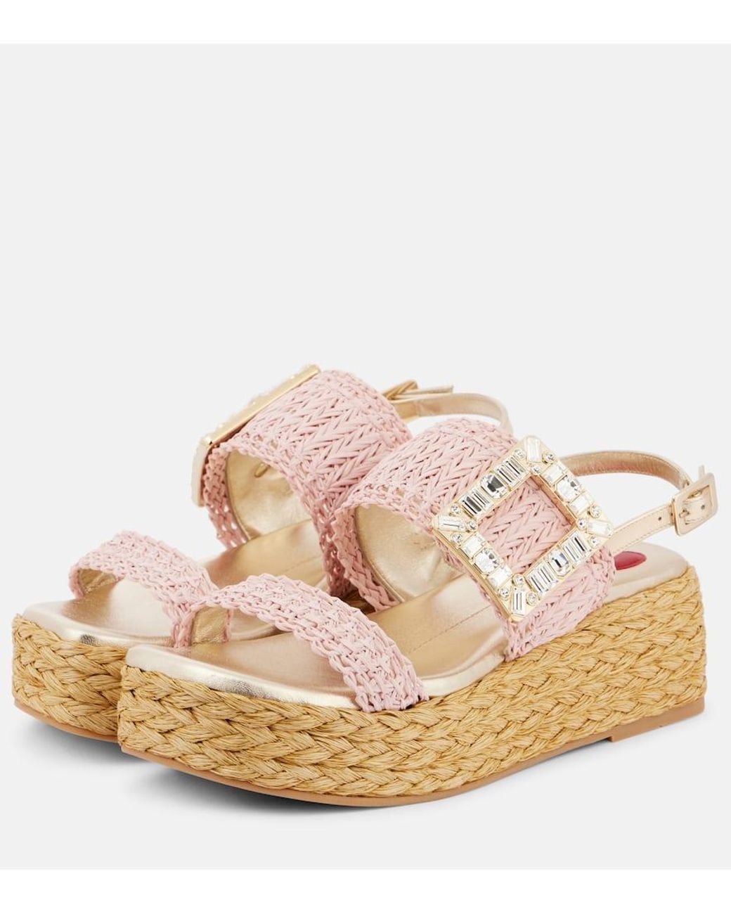 Roger Vivier Espa 60 Raffia Platform Sandals in Pink | Lyst