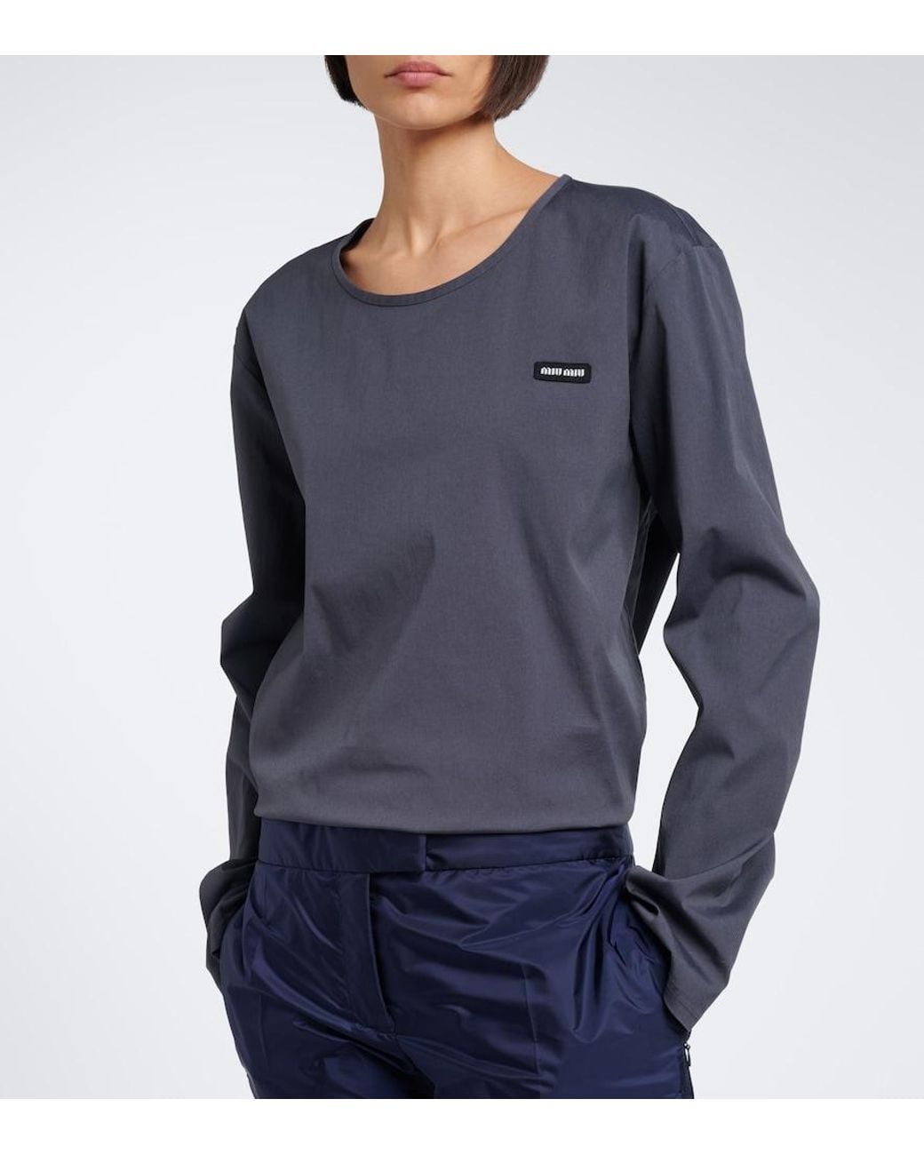 Miu Miu Black Cotton-Blend Poplin T-Shirt