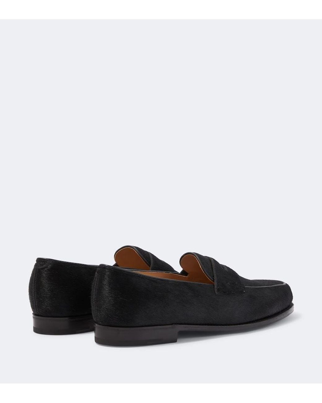 John Lobb Black Lopez Calf Hair Penny Loafers for men