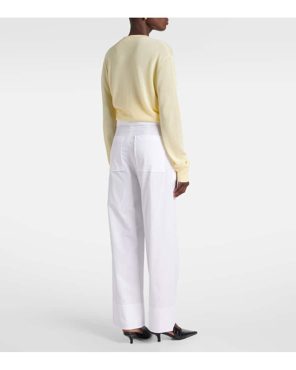 TOTEME Twisted Seam Cotton Poplin Wide-Leg Pants in White | Lyst