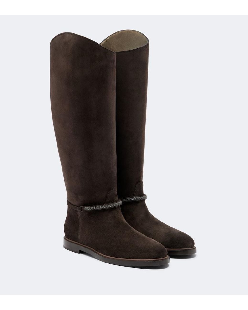Brunello Cucinelli Brown Monili Suede Knee-High Boots